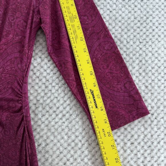 Soft Surroundings Dress Women M Burgundy Jersey Stretch A-Line 3/4 Sleeve V-Neck - Picture 8 of 12